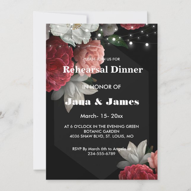  Burgundy floral string light   Rehearsal Dinner  Invitation (Front)