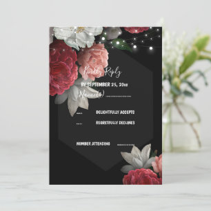 Burgundy floral string light RSVP Invitation