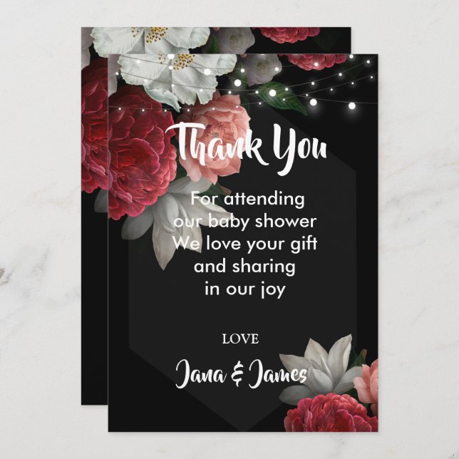 Burgundy floral string light thank you Invitation (Front/Back)