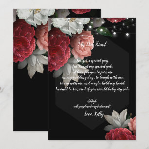 Burgundy floral string lighwill be my bridesmaid invitation