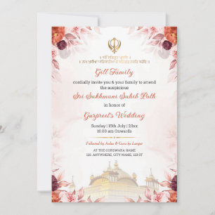 Burgundy Floral Sukhmani Sahib Path Wedding Invite