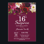 Burgundy Floral Surprise 16th Birthday Party Invitation<br><div class="desc">Burgundy Floral Surprise 16th Birthday Party Invitation for Girl Lady Teen Teenage. Burgundy Red Birthday Party Invite. Burgundy Watercolor Floral Flower. 13th 15th 16th 18th 20th 21st 30th 40th 50th 60th 70th 80th 90th 100th. For further customisation, please click the "Customise it" button and use our design tool to modify...</div>