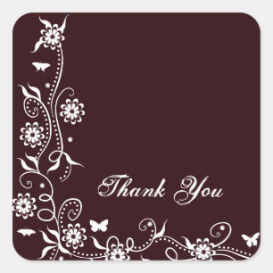 Burgundy Floral Swirl Thank You Sticker
