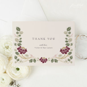 Burgundy Floral Thank You Card