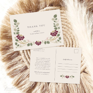 Burgundy Floral Thank You Postcard