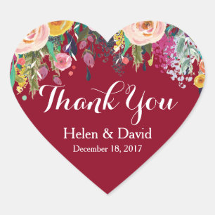 Burgundy Floral Thank You Wedding Favour Stickers