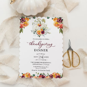 Burgundy Floral Thanksgiving Dinner Invitation