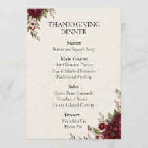 Burgundy Floral Thanksgiving Dinner Menu