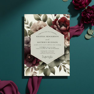 Burgundy Floral Twilight Wedding Invitation