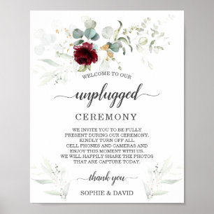 Burgundy Floral Unplugged Wedding Ceremony Sign