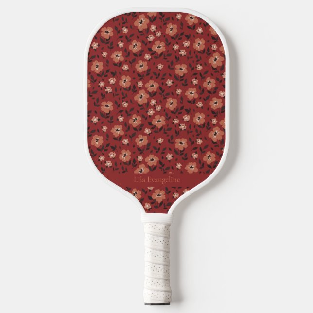 Burgundy Floral Vintage Custom Name Pickleball Paddle (Front)