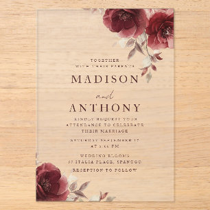 Burgundy Floral Vintage Rose Wedding Acrylic Invitations
