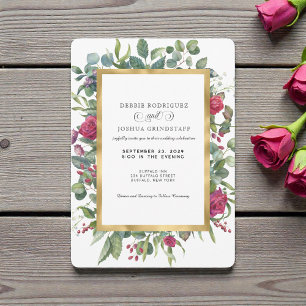 Burgundy Floral w/Gold Frame Wedding Invitation