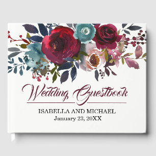Burgundy Floral Watercolor Boho Chic Wedding Guest Book