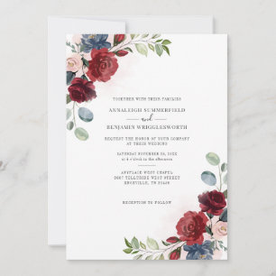 Burgundy Floral Watercolor Botanical Wedding Invitation