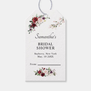 Burgundy Floral Watercolor Display Bridal Shower Gift Tags
