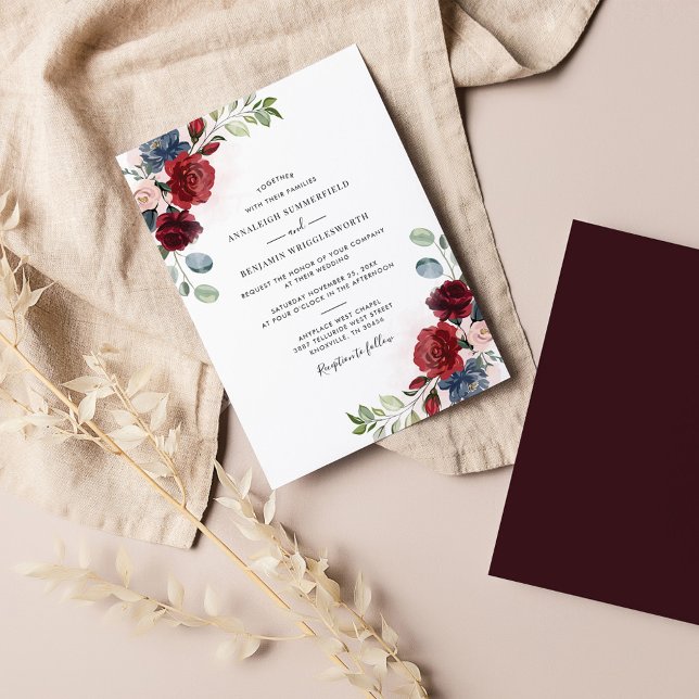 Burgundy Floral Watercolor Elegant Wedding Invitation (Creator Uploaded)
