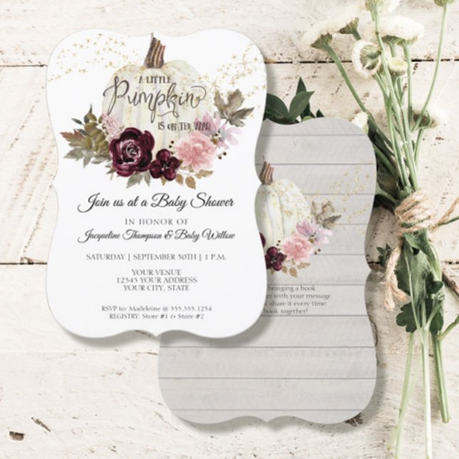 Burgundy Floral Watercolor Pumpkin Baby Shower Invitation (Creator Uploaded)