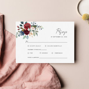 Burgundy Floral Watercolor Script Wedding RSVP Card