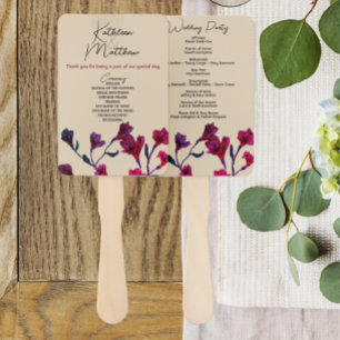 Burgundy Floral Watercolor Wedding Hand Fan