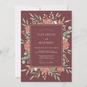 Burgundy Floral Watercolor Wedding Invitation