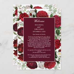 Burgundy Floral Watercolor Wedding Itinerary