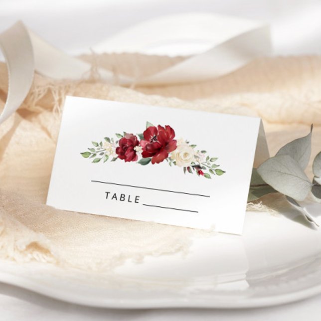 Burgundy floral Watercolor wedding place cards (Creator Uploaded)