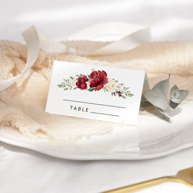 Burgundy floral Watercolor wedding place cards (Creator Uploaded)