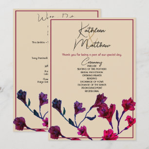 Burgundy Floral Watercolor Wedding Programme