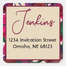 Burgundy Floral Watercolor Wedding Square Sticker
