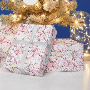 Burgundy Floral Watercolour  Red Wine wedding  Wrapping Paper
