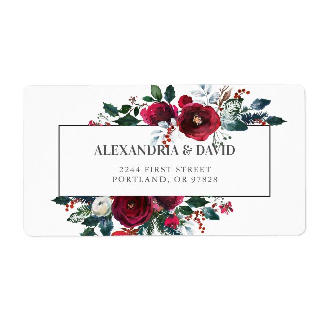 Burgundy Floral Wedding Address Labels (Front)