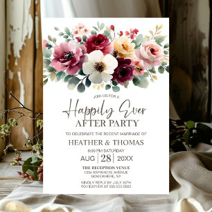 Burgundy Floral Wedding After Party Invitation