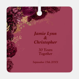 Burgundy Floral Wedding Anniversary Metal Tree Decoration