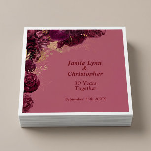 Burgundy Floral Wedding Anniversary Napkin