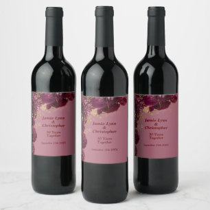 Burgundy Floral Wedding Anniversary Wine Label