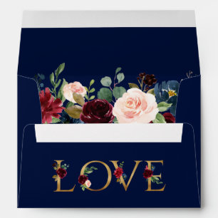 Burgundy Floral Wedding Blue Love Invitation Envelope