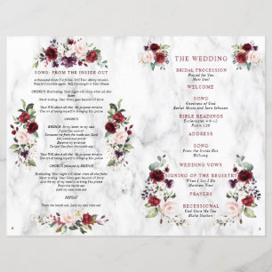 Burgundy Floral Wedding Booklet Program 2/2 pages