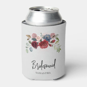 Burgundy Floral Wedding Bridesmaid Personalised Can Cooler