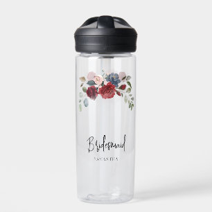 Burgundy Floral Wedding Bridesmaid Personalised Water Bottle
