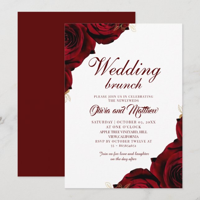 Burgundy Floral Wedding Brunch Invitation (Front/Back)