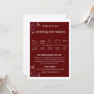Burgundy Floral Wedding Day Timeline Enclosure Invitation