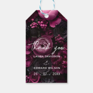 burgundy floral wedding design featuring rich wine gift tags