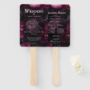 burgundy floral wedding design featuring rich wine hand fan