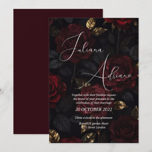 burgundy floral wedding design featuring rich wine invitation