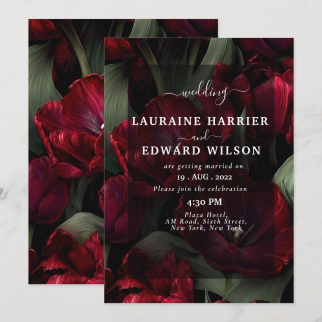 burgundy floral wedding design featuring rich wine invitation (Front/Back)
