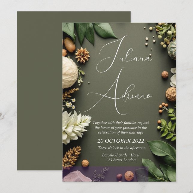 burgundy floral wedding design featuring rich wine invitation (Front/Back)