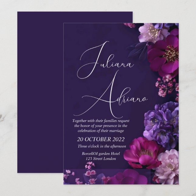 burgundy floral wedding design featuring rich wine invitation (Front/Back)