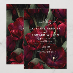 burgundy floral wedding design featuring rich wine invitation