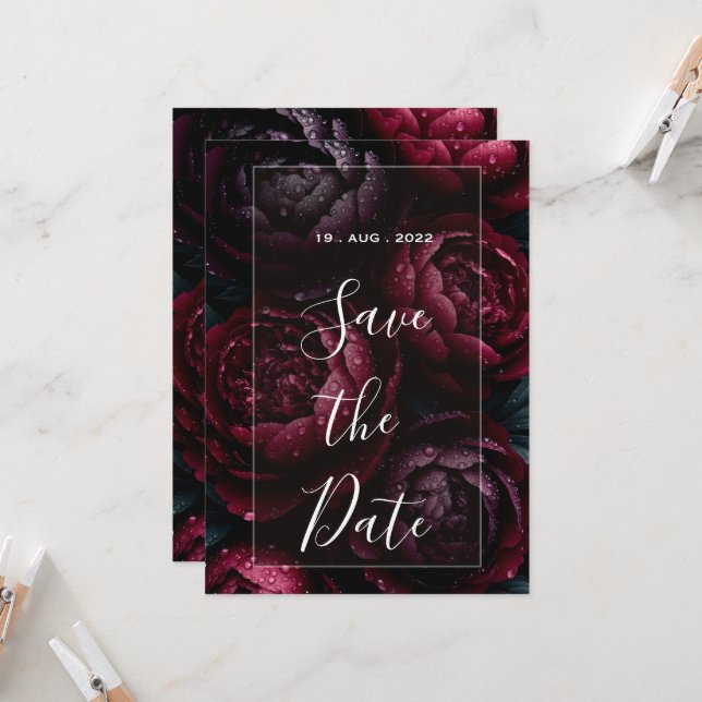burgundy floral wedding design featuring rich wine invitation (Front/Back In Situ)